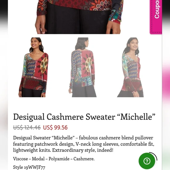 Desigual Cashmere Sweater “Michelle" Multicolor V-neck Long Sleeve Size L - Picture 13 of 13